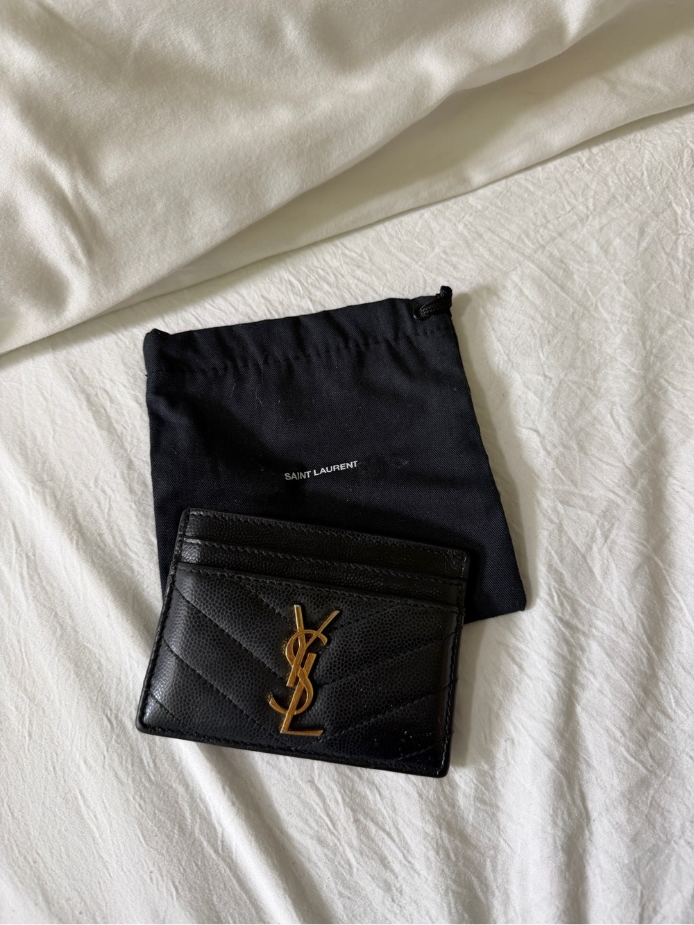 Saint Laurent Black Quilted Leather Card Case with Gold YSL Emblem